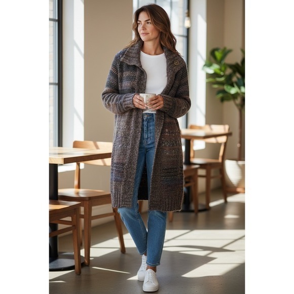 Free People Sweaters - Free People Textured Knit Long Cardigan Sweater Tunic Boho Multicolored Size M